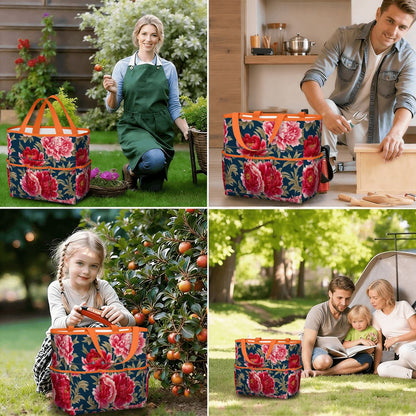 Modern Chinoiserie Royal Blue, Pink Red Floral Garden Tool Bag