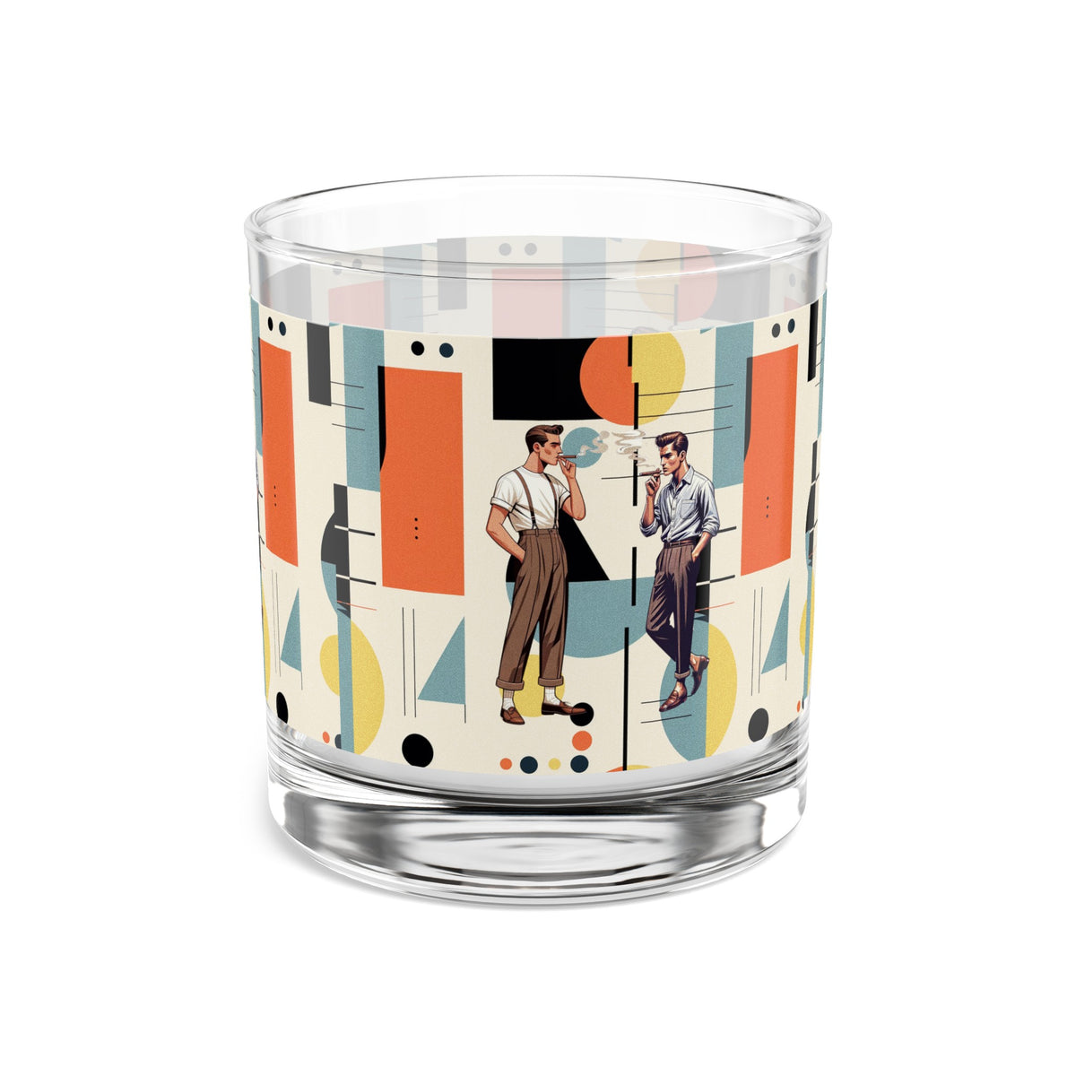 Cigar Smoking Male Couple, Buddies,  Bourbon Drinkers Mid Mod Bauhaus Designed Rocks Glass, 10oz - Mid Century Modern Gal