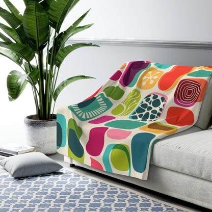 Amoeba Boho Mid Century Modern Colorful Sherpa Fleece Blanket - Cozy Home Decor for Holidays &amp; Celebrations - Mid Century Modern Gal