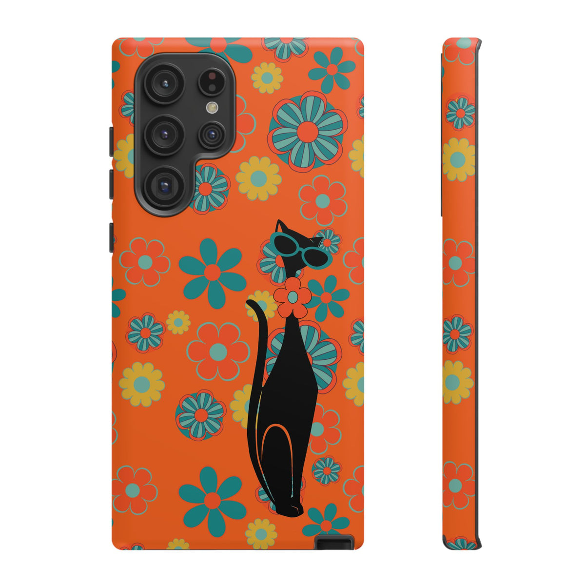 Flower Power, Retro Groovy Atomic Cat, Hipster Style Orange Samsung Galaxy and Google Pixel Tough Cases - Mid Century Modern Gal