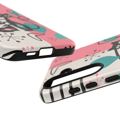 Mid Mod Atomic Cat Boomerang Starburst, Pink, Black Kitschy Stylish Cat Phone Case: Modern Design for Cat Lovers