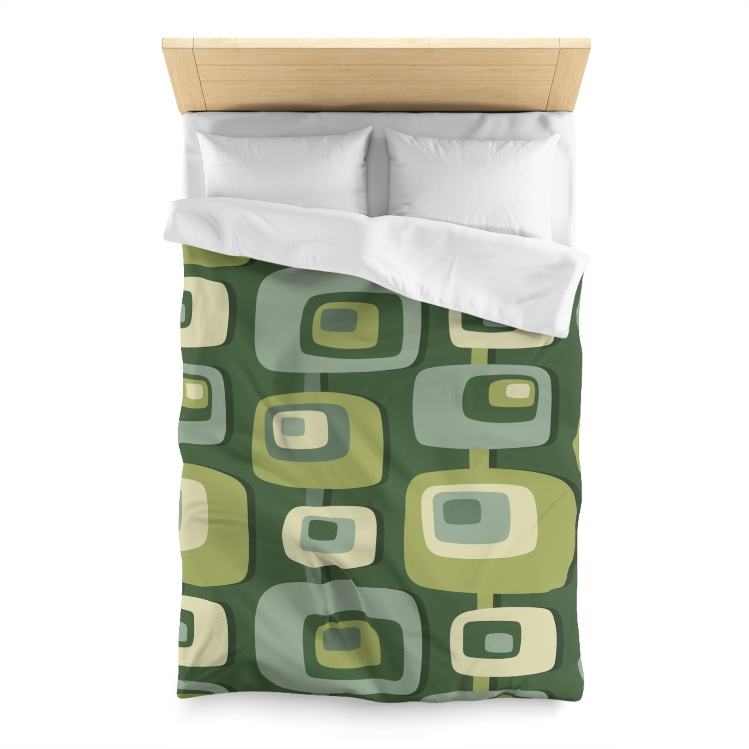 Mid Century Modern, Geometric, Groovy Green, Beige, Abstract, 60s 70s Retro, Mid Mod, MCM Duvet Cover