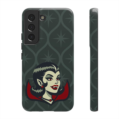 Vampire Dracula Girl Halloween Goth Horror Buff MCM Green Tough Phone Case - Mid Century Modern Gal