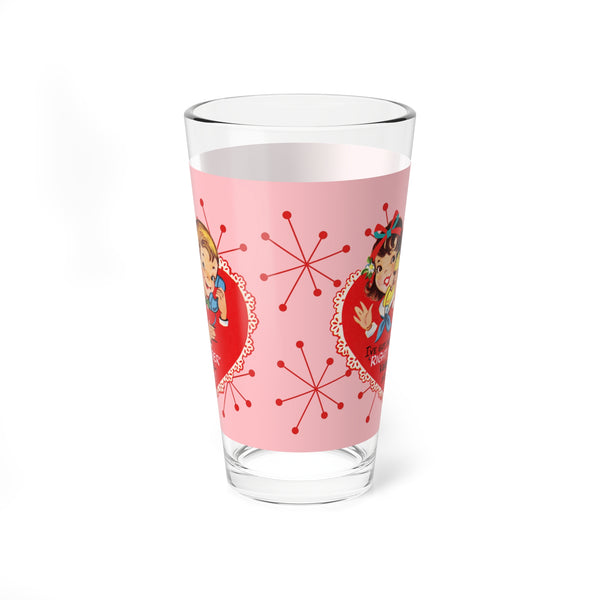 Vintage Valentine Mixing Glass - 16oz Cocktail Glass with Heart Design