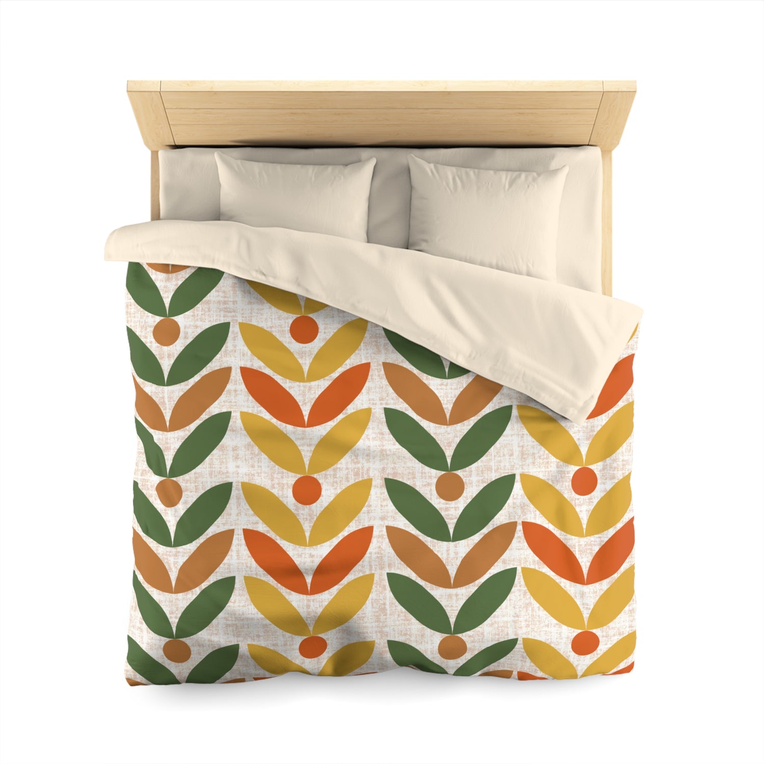 Retro Scandinavian Floral, Orange, Mustarned Camel Brown, Green Duvet Cover - Bohemian Home Decor - Mid Century Modern Gal
