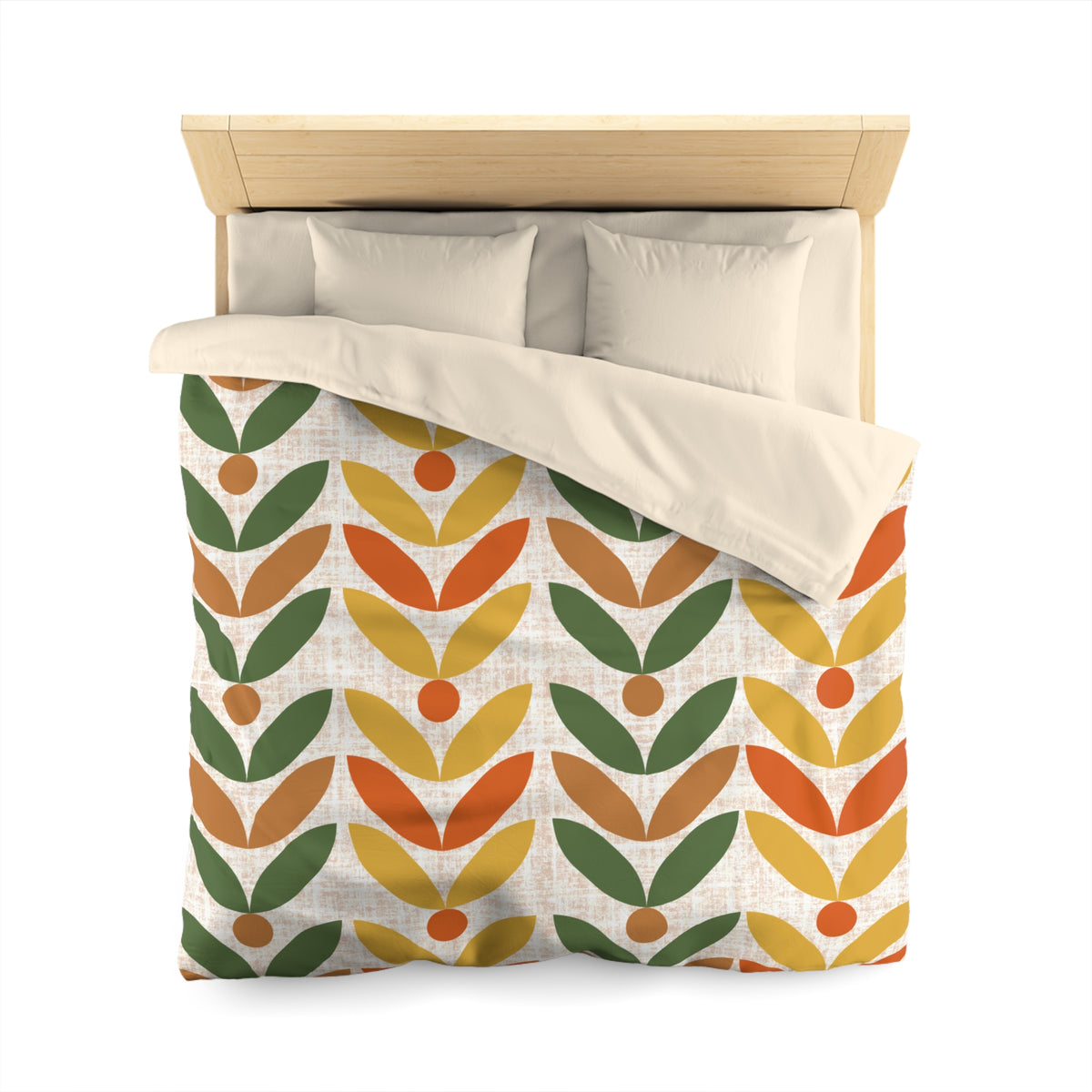 Retro Scandinavian Floral, Orange, Mustarned Camel Brown, Green Duvet Cover - Bohemian Home Decor - Mid Century Modern Gal