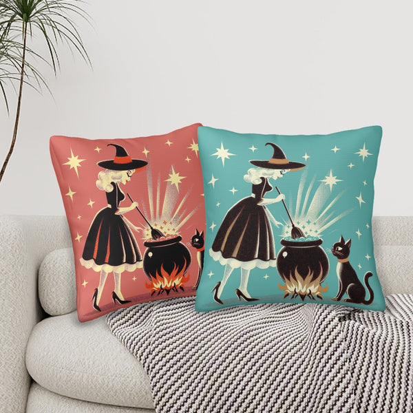 Witch's Brew Mid Century Modern Halloween Gothic Coral & Teal Pillow Covers Only