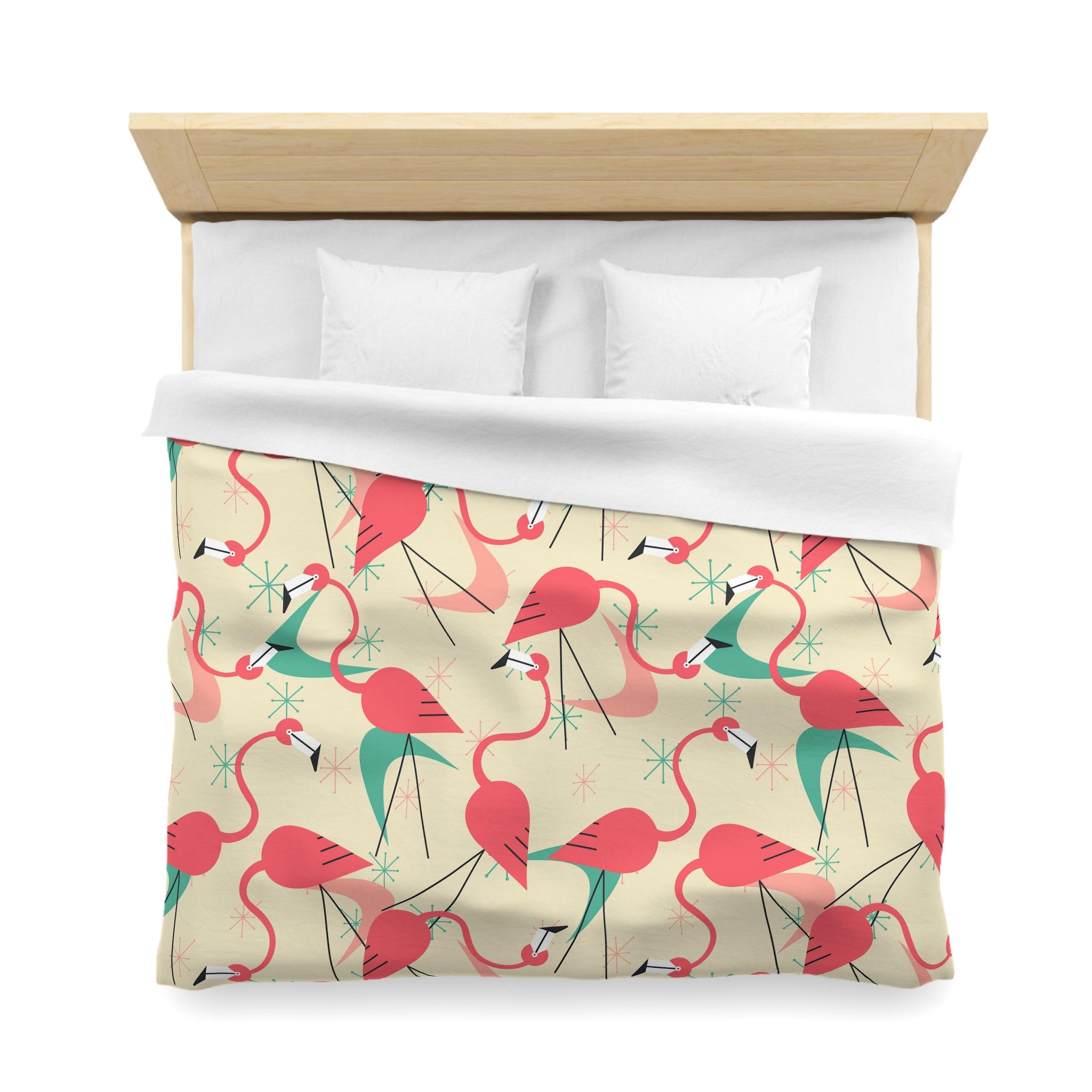 Palm Springs California Kitschy Quirky Dancing Tropical Flamingos Duvet Cover - Fun Summer Bedding - Mid Century Modern Gal