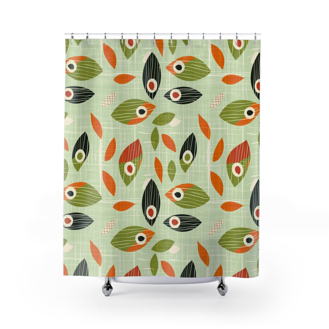 Scandinavian Green Floral Mid Mod Retro Shower Curtain