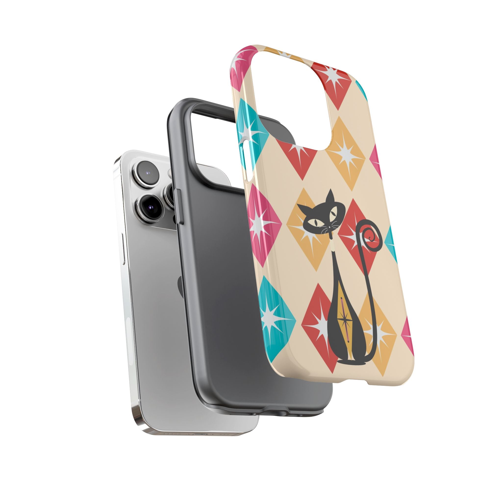 Mid Century Modern Atomic Cat, Atomic 50s Diamonds Retro Phone Tough Cases