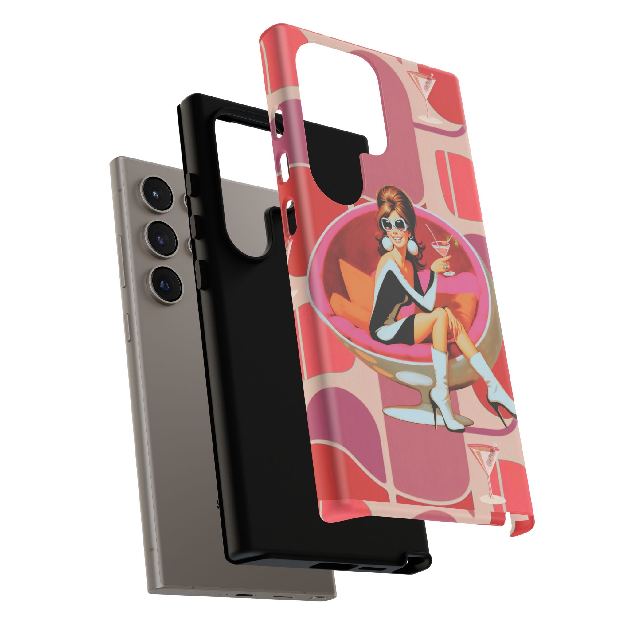 Mid Mod 60s Mod Gal, Kick Back Enjoy, Retro Chic Phone Case with Cocktail Design