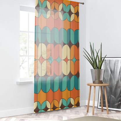 Mid Mod Geometric Bold Beautiful, Orange Teal, Sheer Atomic Living Window Curtain - Mid Century Modern Gal