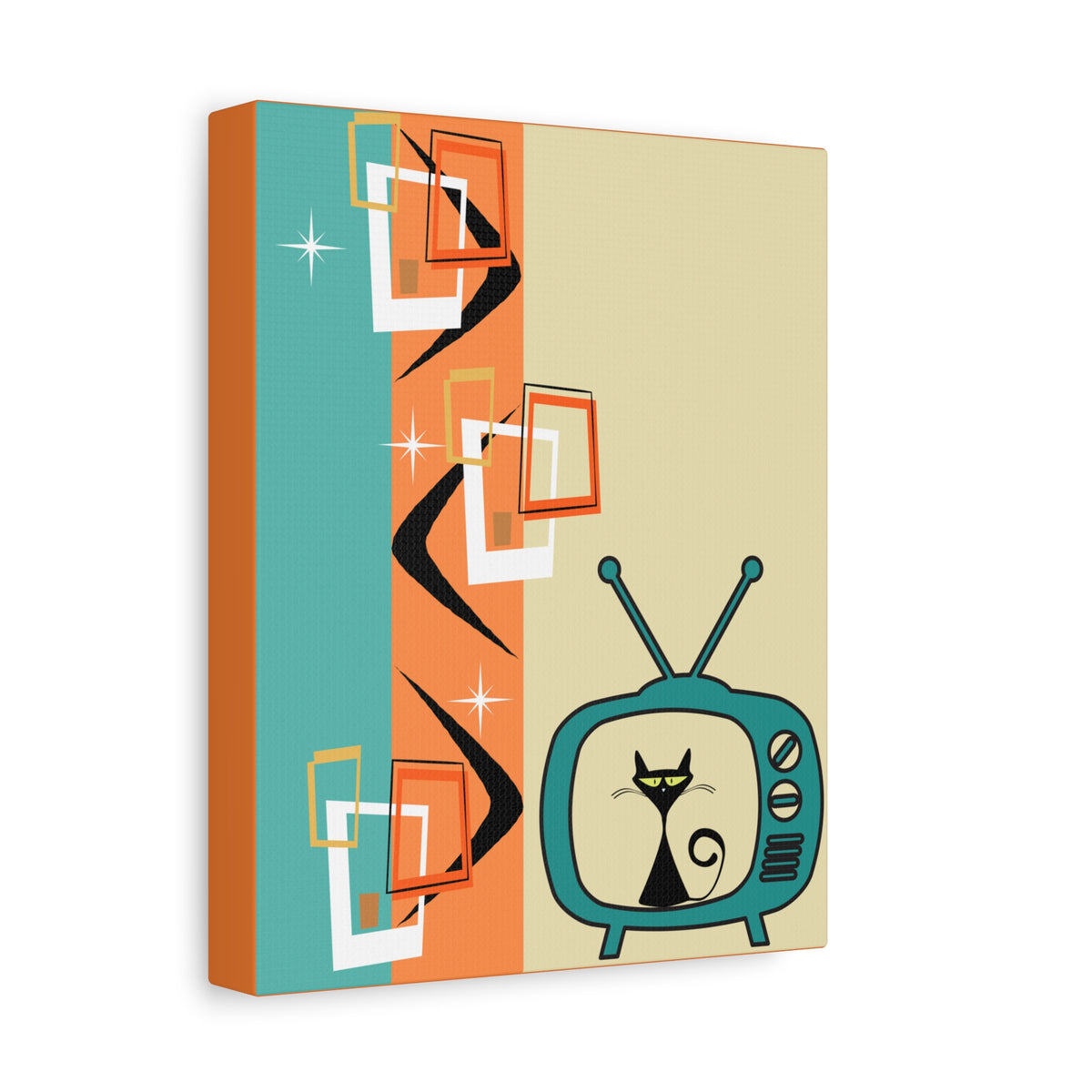 Atomic Cat Retro Kitschy Cute Boomerang Starburst Mid Mod Canvas Gallery Wraps - Mid Century Modern Gal