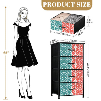 Art Deco Modern Aqua and Coral Stylish &amp; Functional 4-Drawer Dresser - Mid Century Modern Gal
