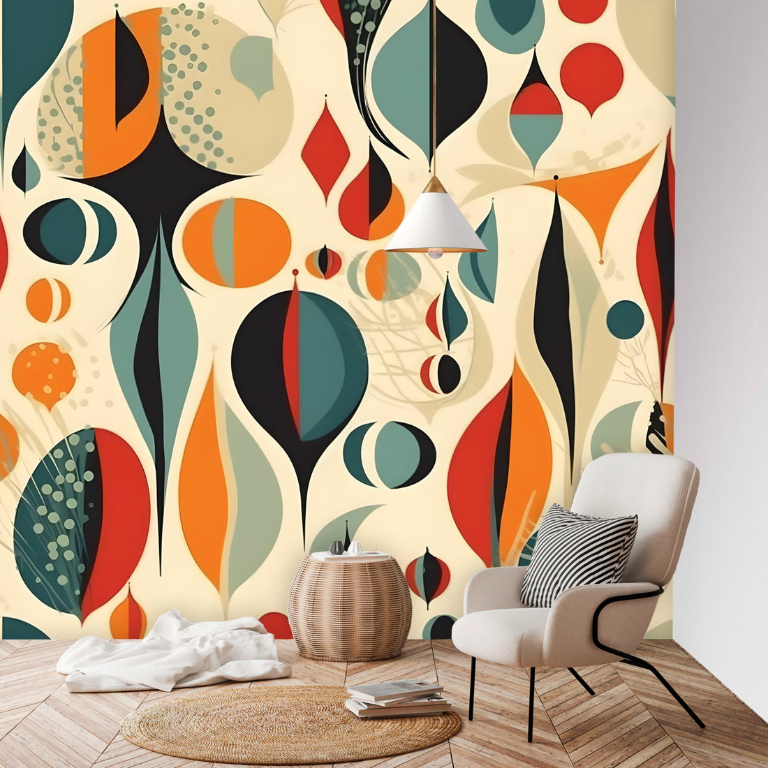 Mid Century Mod Wallpaper, Peel And Stick, Abstract, Geometric Retro Wall Murals