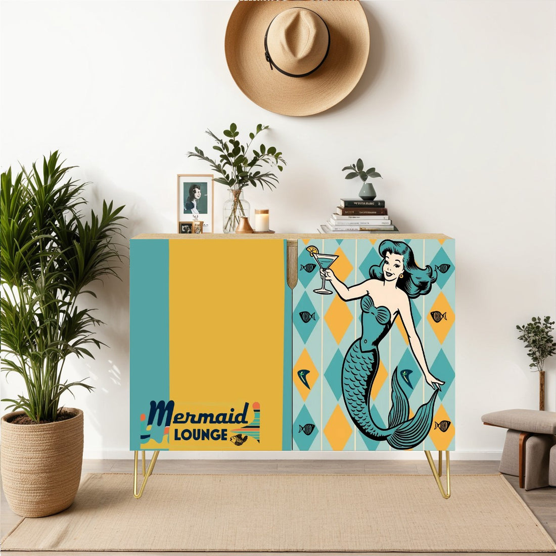 Retro Mermaid Lounge Mid Century Modern Barware Kitschy Mod Wooden Storage Cabinet - Mid Century Modern Gal