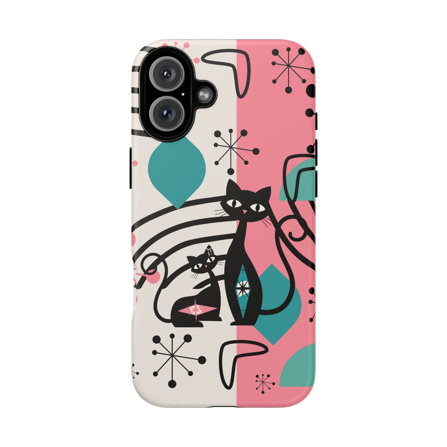 Mid Mod Atomic Cat Boomerang Starburst, Pink, Black Kitschy Stylish Cat Phone Case: Modern Design for Cat Lovers