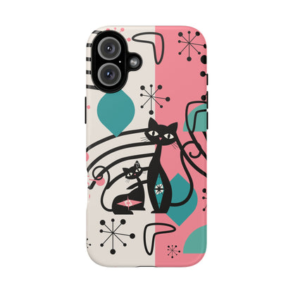 Mid Mod Atomic Cat Boomerang Starburst, Pink, Black Kitschy Stylish Cat Phone Case: Modern Design for Cat Lovers