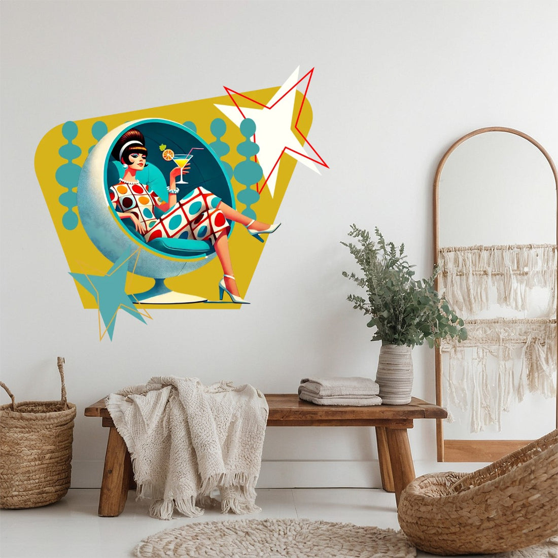 Mid Century Mod Gal, Atomic Cocktail Hour, MCM Peel And Stick Wall Decal - Mid Century Modern Gal