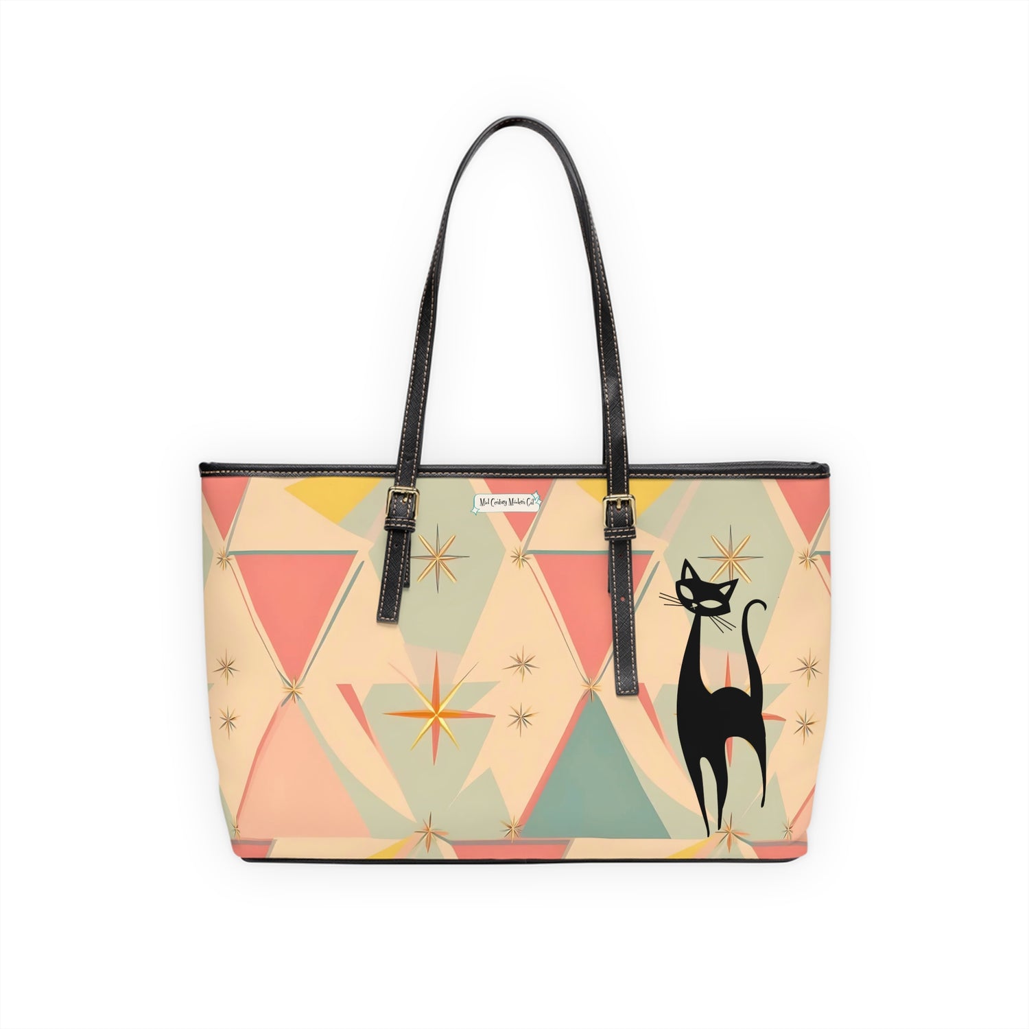 Atomic Cat Mid Century Modern Starburst Chic Cat Print Shoulder Bag - Stylish &amp; Playful Tote - Mid Century Modern Gal