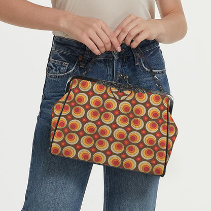 Mid Century Modern Retro Orbs Brown Orange Yellow Mod Kisslock Crossbody Purse - Mid Century Modern Gal