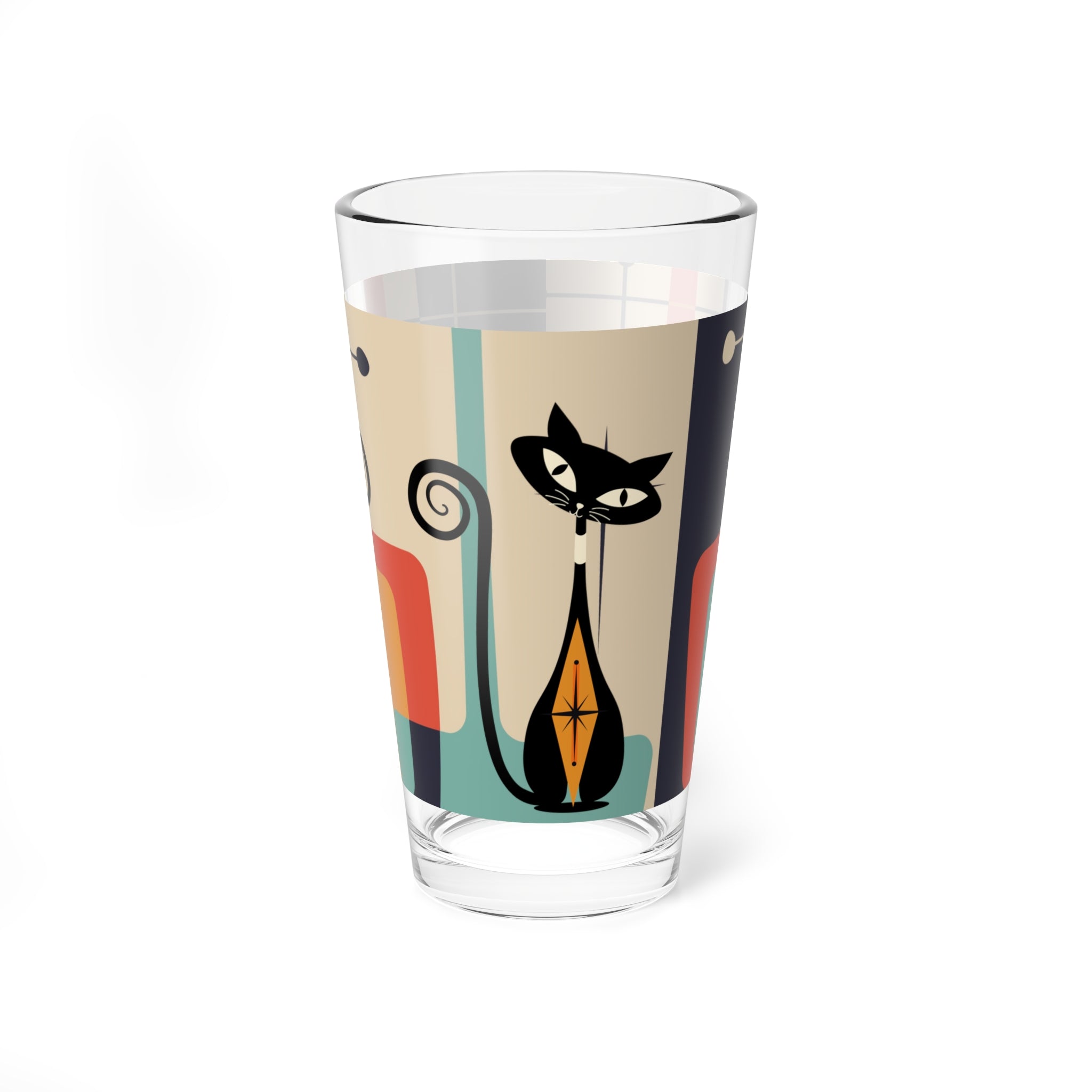 Atomic Kitschy Black Cat Pint Glass, Mid Century Modern Retro MCM Barware