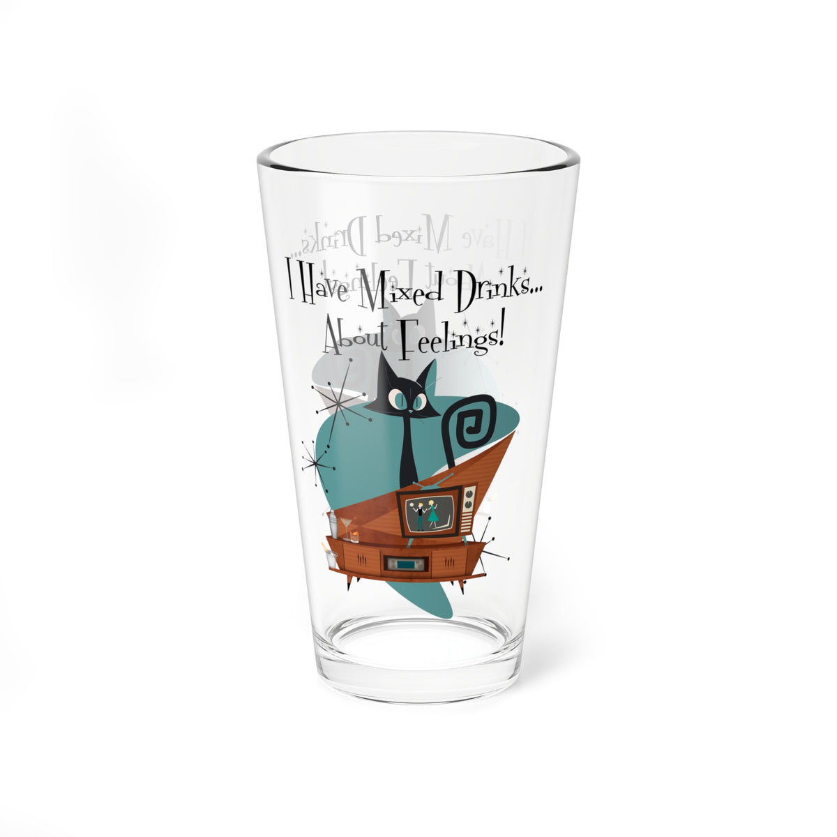 Atomic Cat, Kitschy, Funny Mid Century Modern, Cocktail, Mocktail, Beer Glass MCM Barware - Mid Century Modern Gal