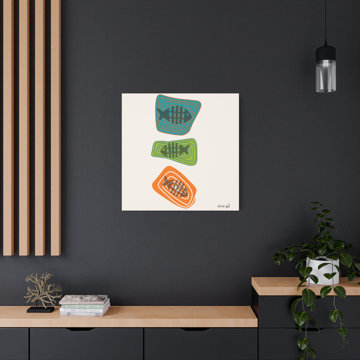 Mid Century Modern Fish Art, Colorful Abstract Fish Wall Art Canvas - Modern Home Decor - Mid Century Modern Gal