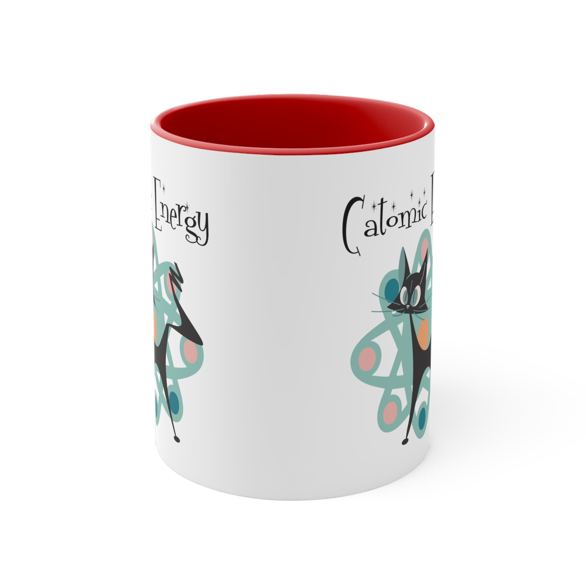 Atomic Cat Coffee Mug, Funny, Quirky Mid Century Modern Atom, Space Age Catomic Energy Coffee Lover Coffee Mug Gift