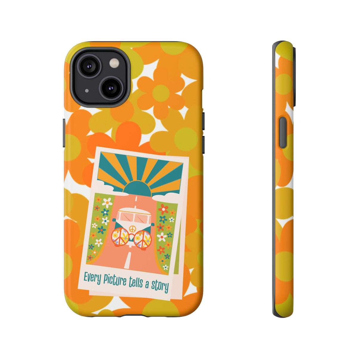 Retro Phone Case, Orange Flower Power, Polaroid Picture, Mod Smart Phone Tough Phone Cases