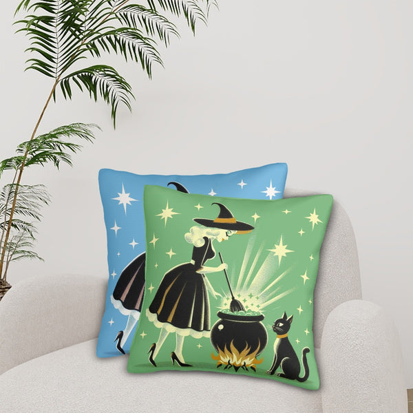 Witch's Brew Mid Century Modern Halloween Gothic Blue & Green Pillow Covers Only