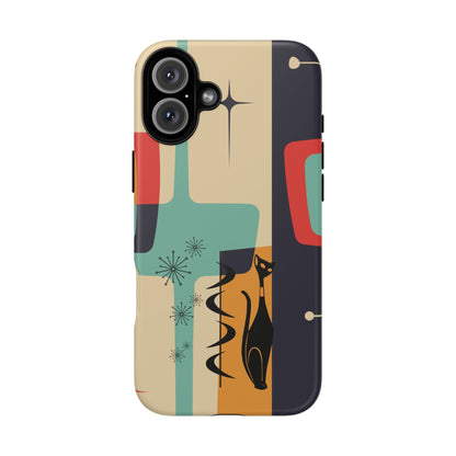 Mid Century Modern, Geometric, Atomic Cat Groovy Smart Phones Tough Phone Cases