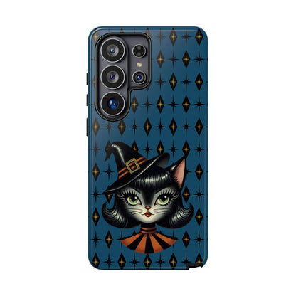 Vintage Halloween Black Cat Sexy Sexton Mid Century Modern Blue Tough Phone Case