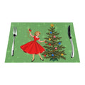 Mid Century Modern Gal Decorating Christmas Tree, Green Atomic Starbursts Placemat 1pc