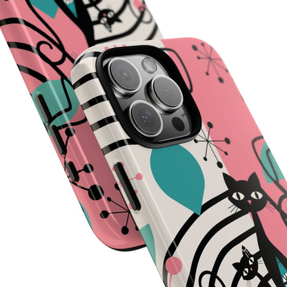 Mid Mod Atomic Cat Boomerang Starburst, Pink, Black Kitschy Stylish Cat Phone Case: Modern Design for Cat Lovers