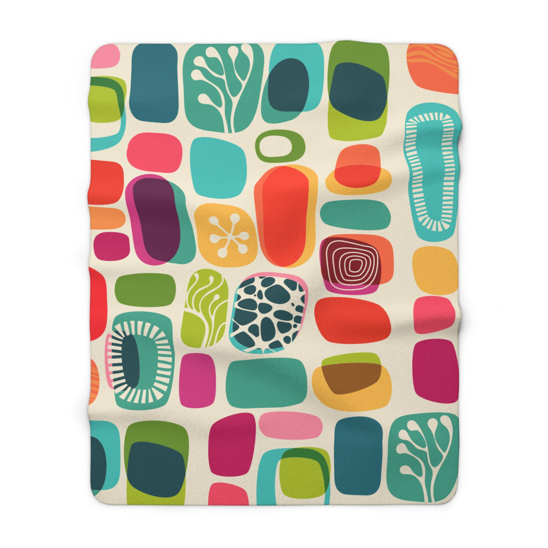 Amoeba Boho Mid Century Modern Colorful Sherpa Fleece Blanket - Cozy Home Decor for Holidays &amp; Celebrations - Mid Century Modern Gal
