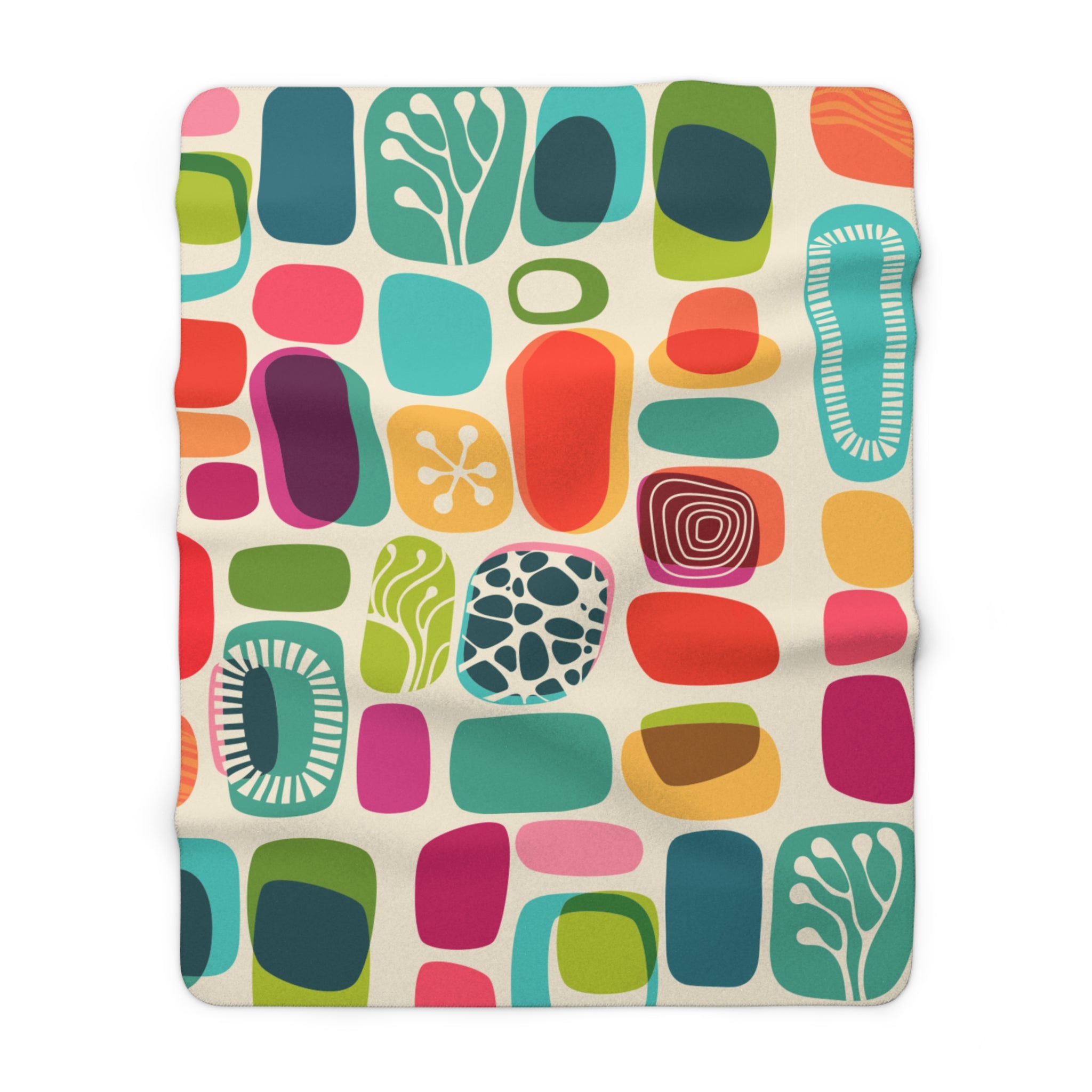 Amoeba Boho Mid Century Modern Colorful Sherpa Fleece Blanket - Cozy Home Decor for Holidays &amp; Celebrations - Mid Century Modern Gal