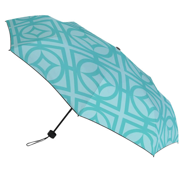 1950s Breeze Block Designed Aqua Blue UV Protection Umbrella