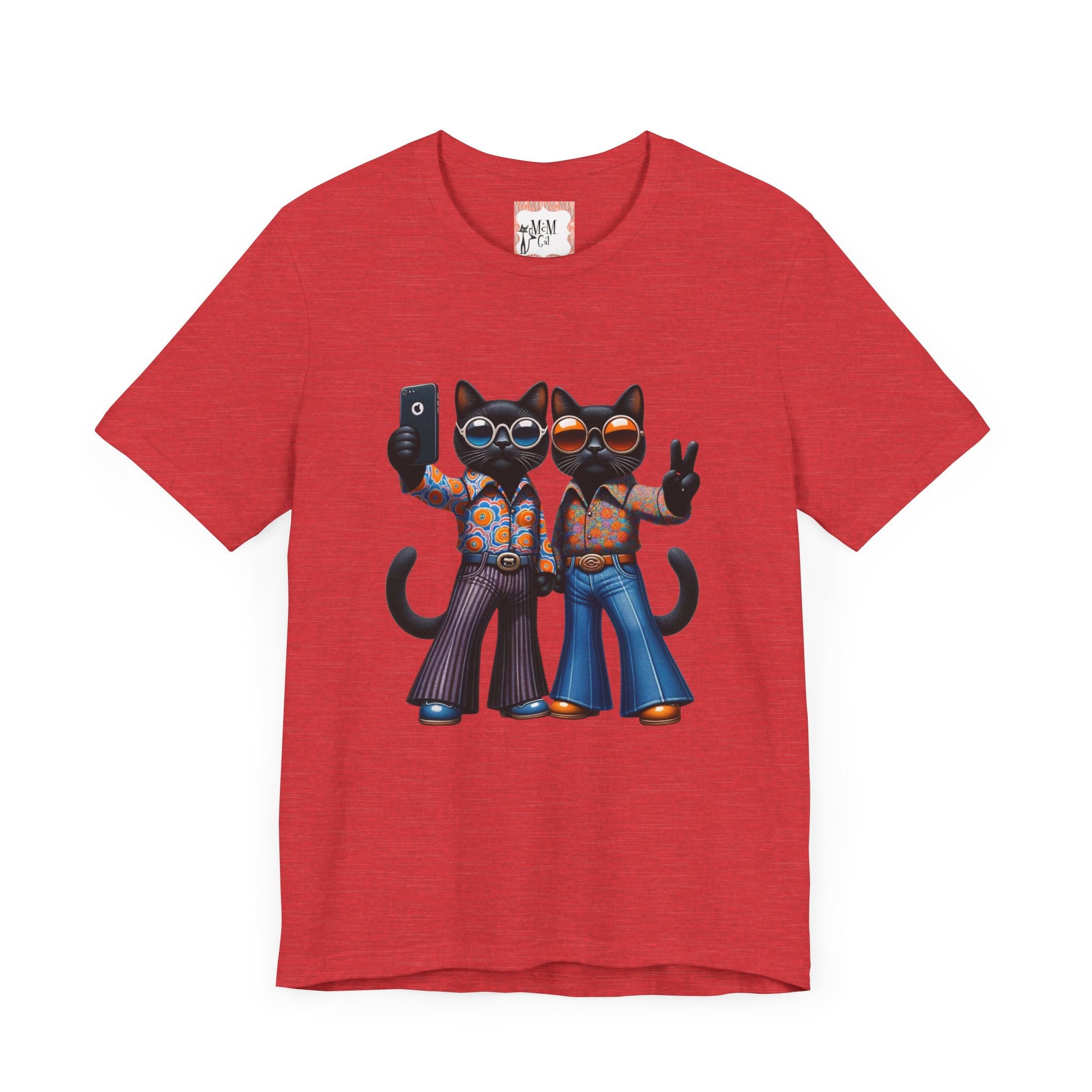 Two Cool Cats, Male Couple, Kitschy Fun Selfie Cats Retro Tee