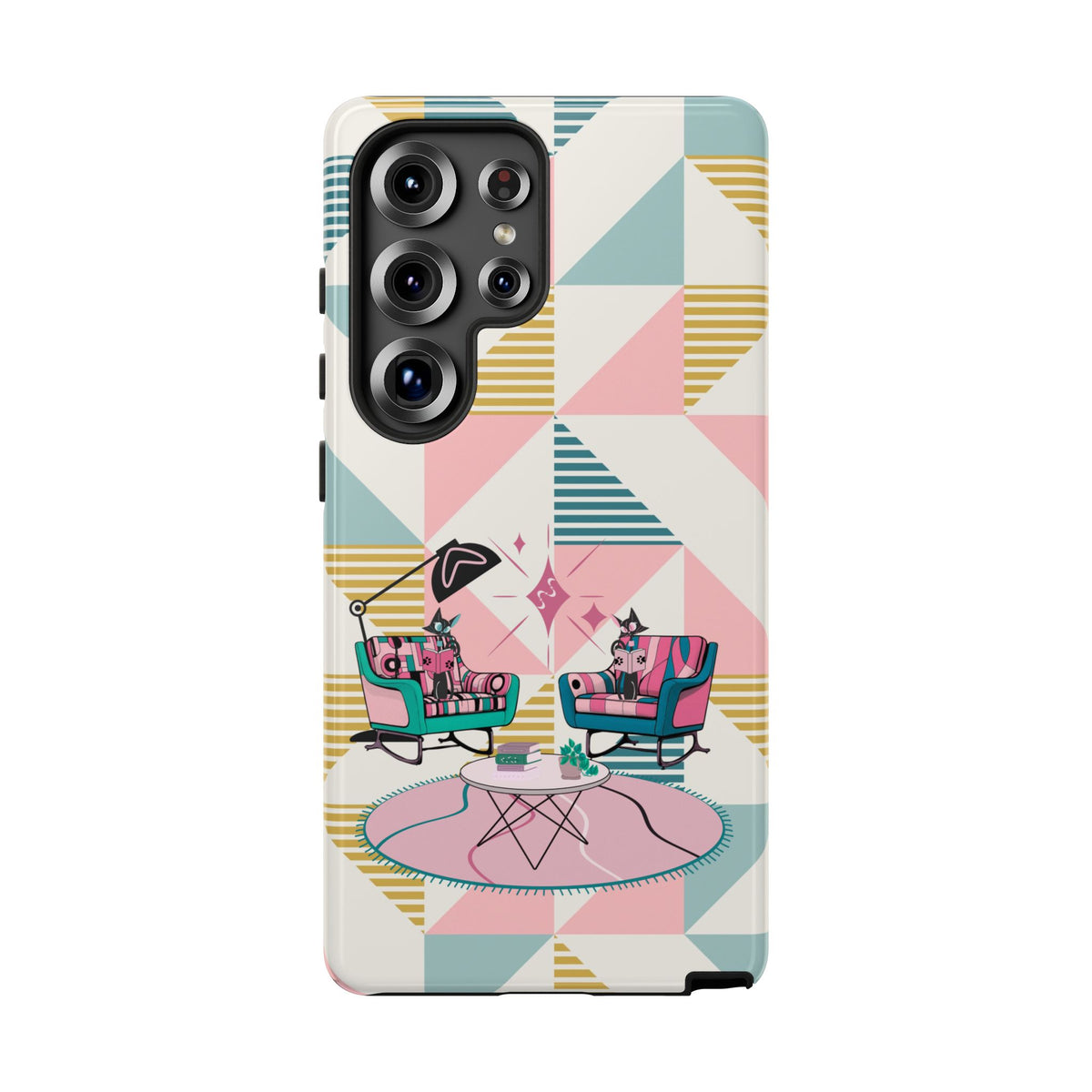 Atomic Cats Reading, Book Talk, Book Lover, Retro Chic Phone Case with Retro Vibe - Cozy Living Room Design