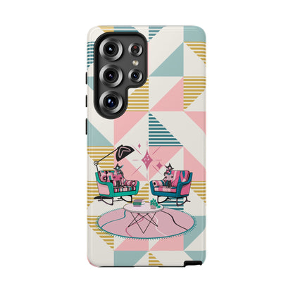 Atomic Cats Reading, Book Talk, Book Lover, Retro Chic Phone Case with Retro Vibe - Cozy Living Room Design