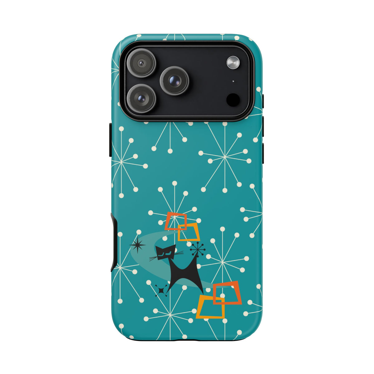 Atomic Space Cat, Starburst Blue, Retro Groovy Smart Phone Tough Phone Cases