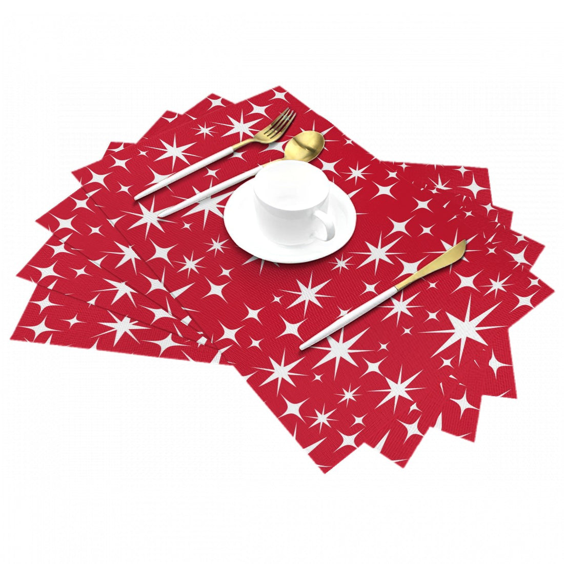 Retro Red Atomic White Starbursts Kitschy MCM Woven Placemat - Mid Century Modern Gal