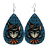 Vintage Halloween Black Cat Sexy Sexton Mid Century Modern Blue Vegan Leather Teardrop Earrings - Mid Century Modern Gal