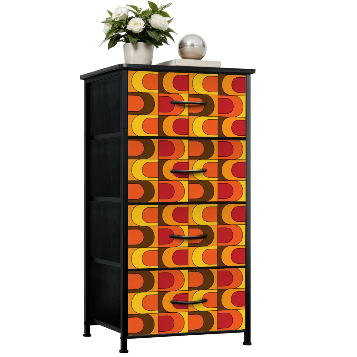 Retro Mid Mod Orange Yellow Brown Groovy 70s Design 4-Drawer Dresser - Mid Century Modern Gal