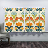 Scandinavian Flower Design, Orange, Green Blue Mid Century Modern Window Curtains (two panels) - Mid Century Modern Gal