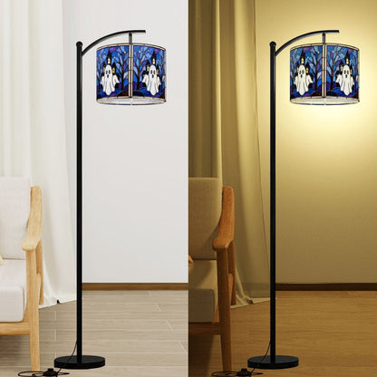 Halloween Stained Glass Style Ghost Haunted House Lamp SHADE ONLY - For Arc Floor Lamps Only