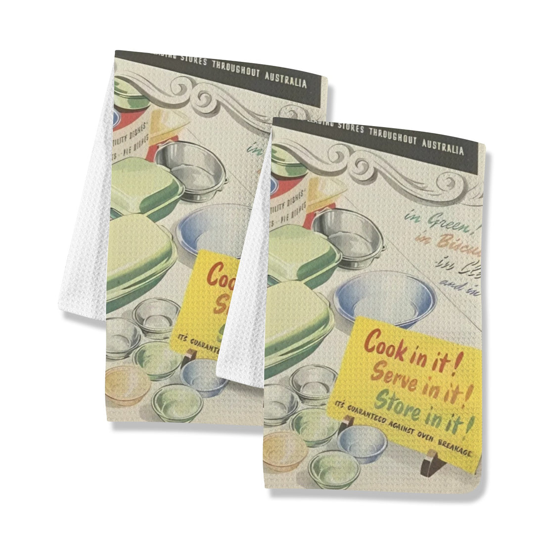 Vintage Pyrex Collector Kitschy Retro Pyrex Ad Kitchen Towel Set - Mid Century Modern Gal
