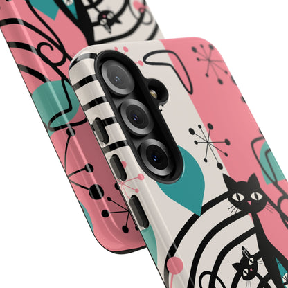 Mid Mod Atomic Cat Boomerang Starburst, Pink, Black Kitschy Stylish Cat Phone Case: Modern Design for Cat Lovers