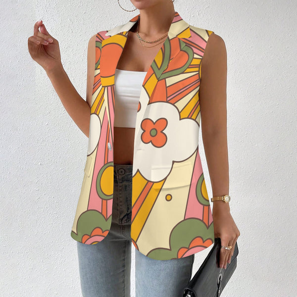 60s 70's  Retro Vibes  Women Sleeveless Suit Vest
